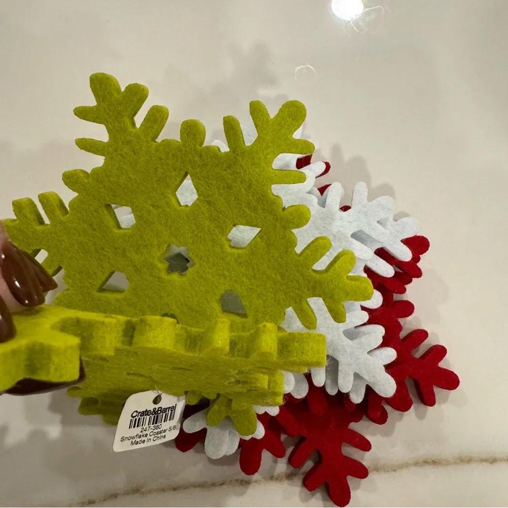 6-Pack Crate & Barrel Felt Snowflake Coasters